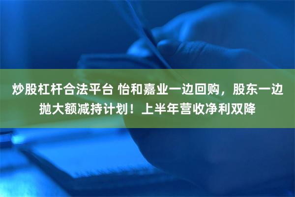 炒股杠杆合法平台 怡和嘉业一边回购，股东一边抛大额减持计划！上半年营收净利双降